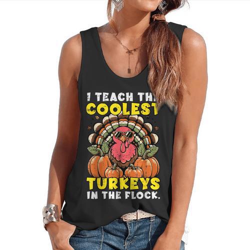 Thanksgiving I Teach Coolest Turkeys Teacher Fall Women Men Flowy Tank - teacherstshirts.com DE