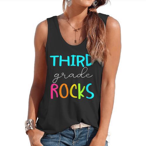 Third Grade Rocks Shirt Team 3rd Grade Teacher Flowy Tank - teacherstshirts.com CA