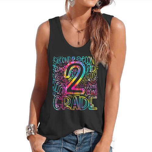 Tie Dye 2nd Grade Typography Team Second Grade Teacher Flowy Tank - teacherstshirts.com AU