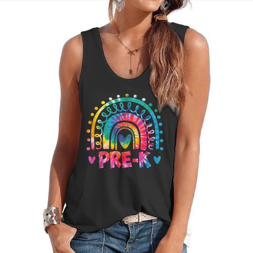 Tie Dye Prek Teacher Rainbow Preschool Back To School Girl Flowy Tank - teacherstshirts.com UK