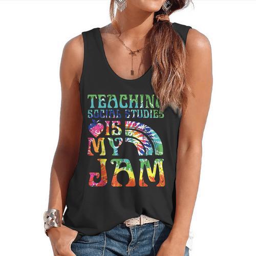 Tie Dye Teaching Social Studies Is My Jam Sunglasses Teacher Flowy Tank - teacherstshirts.com AU