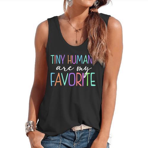 Tiny Humans Are My Favorite Daycare Provider Teacher Daycare Flowy Tank - teacherstshirts.com UK