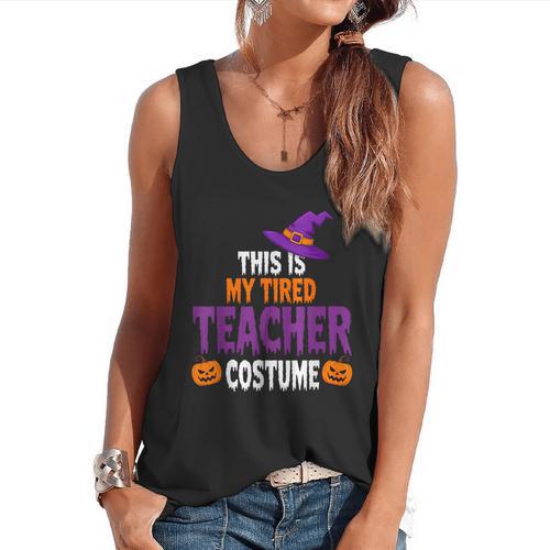 Tired Teacher Costume For Halloween Teachers Flowy Tank - teacherstshirts.com UK