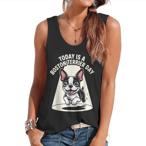 Today Is A Boston Terrier Day Cute Dog Lover Cartoon Flowy Tank - Bostonterriersmerch.com