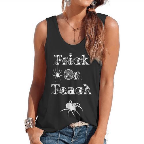 Trick Or Teach Halloween Teacher Shirt Teaching Spider Tee For Men Women Kids Flowy Tank - teacherstshirts.com DE