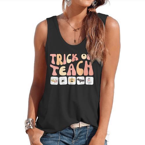 Trick Or Teach With Symbols Special Education Teacher Spooky Flowy Tank - teacherstshirts.com