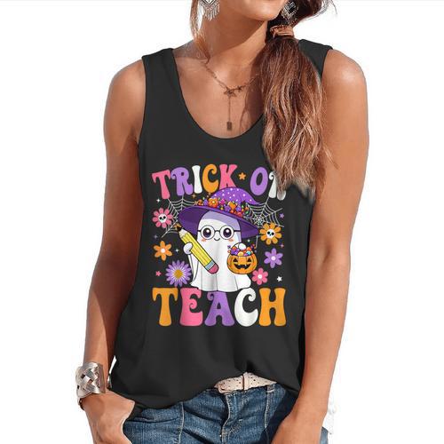 Trick Or Teach Teacher Ghost Teaching Fun Halloween Teacher Flowy Tank - teacherstshirts.com CA