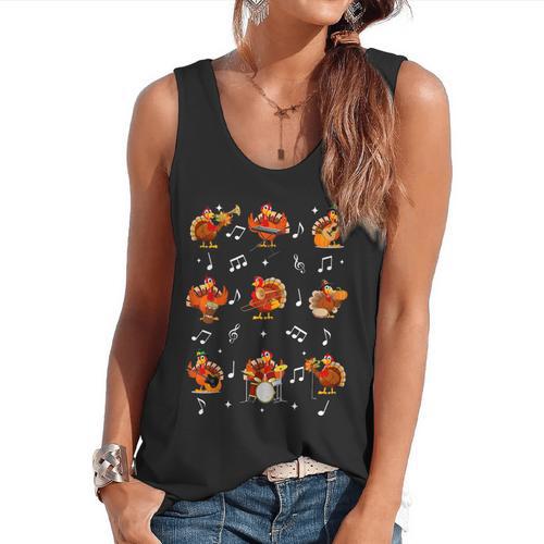 Turkey Squad Music Note Music Teacher Thanksgiving Flowy Tank - teacherstshirts.com