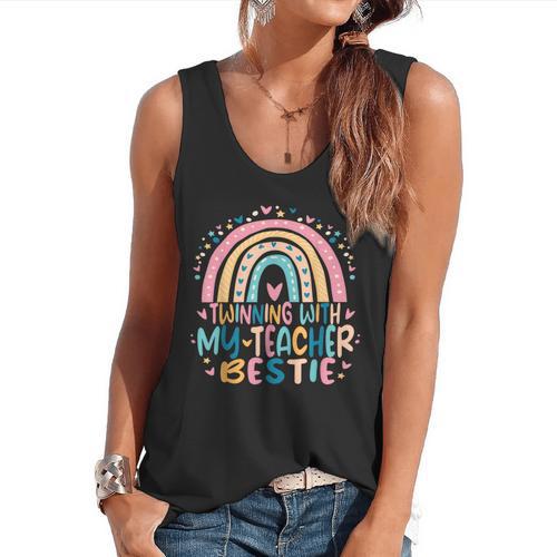 Twinning With My Teacher Bestie Rainbow Matching Teachers Flowy Tank - teacherstshirts.com DE