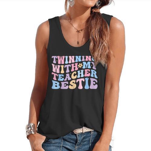 Twinning With My Teacher Bestie Teaching Partner Flowy Tank - teacherstshirts.com CA
