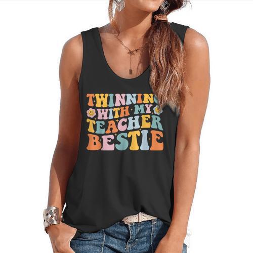 Twinning With My Teacher Bestie Twin Day Matching For Men Women Kids Flowy Tank - teacherstshirts.com DE