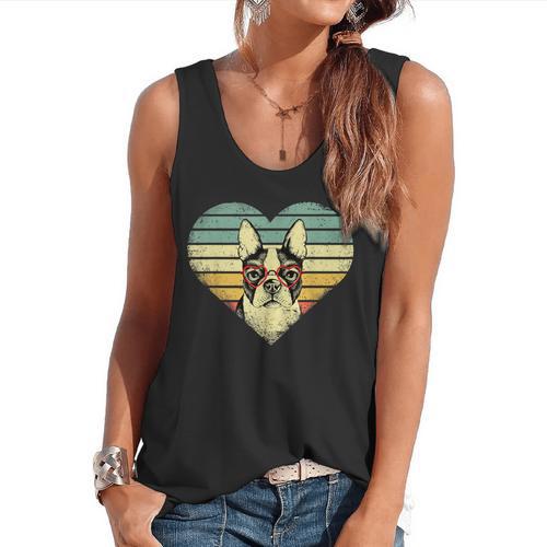 Vintage American Boston Terrier Lovers Valentine's Day Flowy Tank - Bostonterriersmerch.com