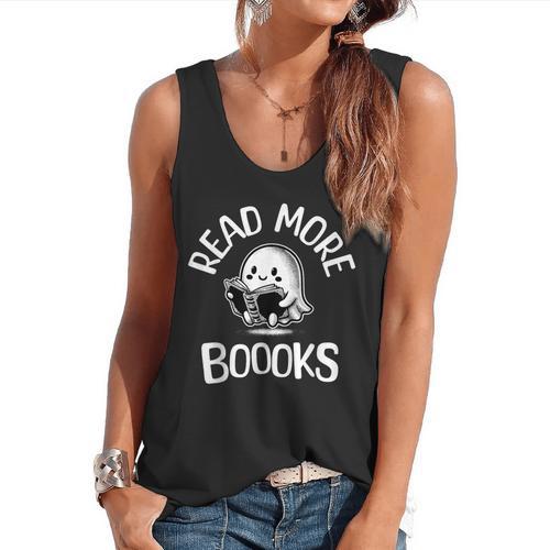 Vintage Halloween Teacher Women Reading Read More Books Flowy Tank - teacherstshirts.com