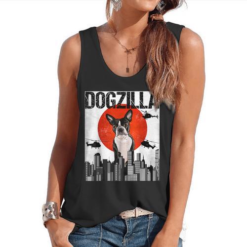 Vintage Japanese Dogzilla Boston Terrier Flowy Tank - Bostonterriersmerch.com