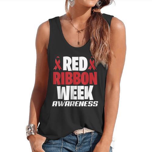 We Wear Red For Red Ribbon Week Awareness Mothers Teachers Flowy Tank - teacherstshirts.com