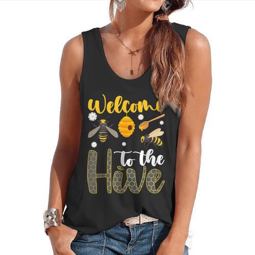 Welcome To The Hive Bee Teacher Back To School Flowy Tank - teacherstshirts.com