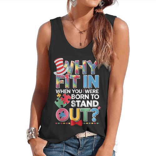 Why Fit In Doctor Teacher Cat In Hat Cool Autism Awareness Men Women Kids Flowy Tank - teacherstshirts.com DE