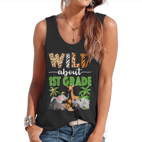 Wild About 1st Grade Teacher Student First Grade Zoo Safari Flowy Tank - teacherstshirts.com