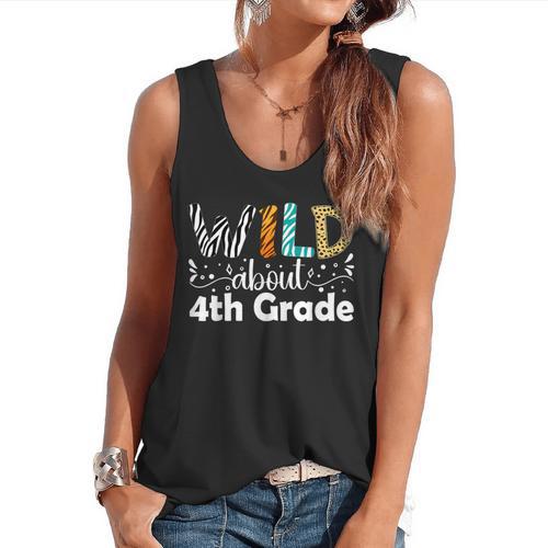 Wild About 4th Grade First Day Of School Teacher Student Flowy Tank - teacherstshirts.com UK