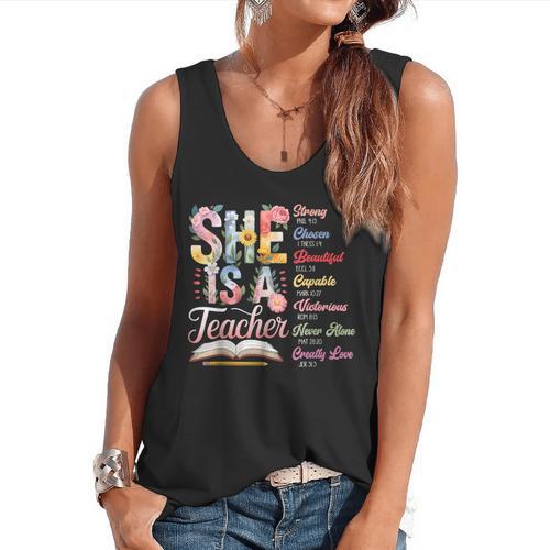 Women Bible Verse Christian Teacher God Says Back To School Flowy Tank - teacherstshirts.com UK