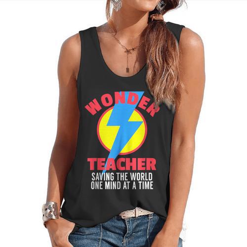 Wonder Teacher Costume Shirt Teacher Halloween Costume Tee Flowy Tank - teacherstshirts.com UK