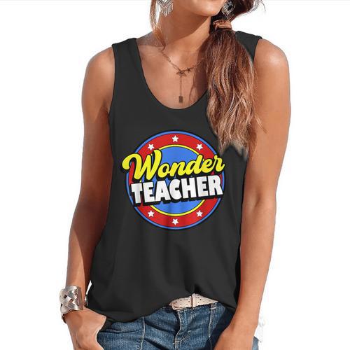 Wonder Teacher Super Woman Power Superhero Back To School Flowy Tank - teacherstshirts.com