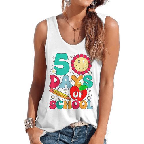 50 Days Of School Teacher Happy 50th Day Of School Kids Flowy Tank - teacherstshirts.com CA