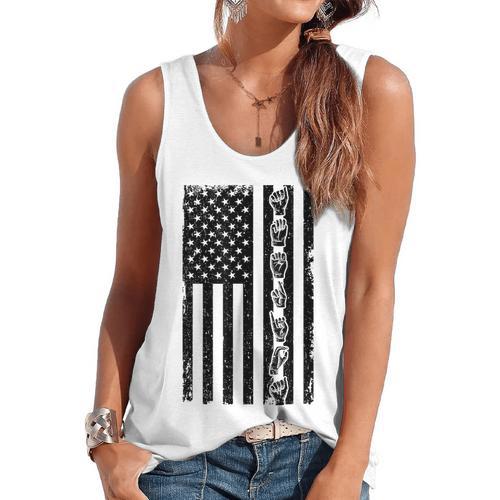 ASL Flag Sign Language Deaf ASL Teacher For Men Women Flowy Tank - teacherstshirts.com UK