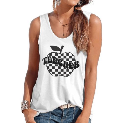 Back To School Checkered Apple Teacher Checkerboard Teacher For Men Women Girls Kids Flowy Tank - teacherstshirts.com DE
