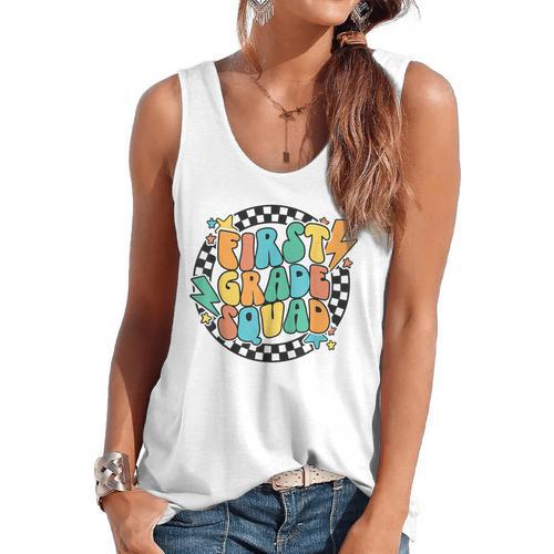 Back To School Groovy Teacher 1st First Grade Crew Squad Flowy Tank - teacherstshirts.com AU