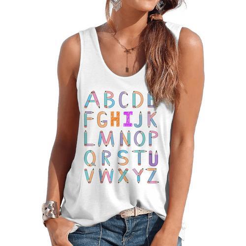 Back To School Kindergarten Alphabet ABC Teacher Women Kids Flowy Tank - teacherstshirts.com UK