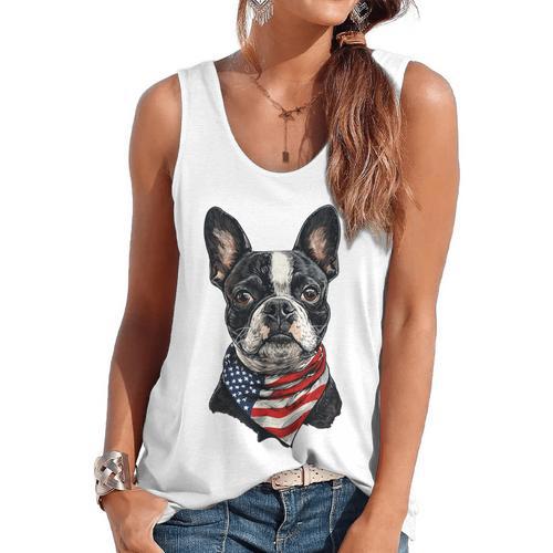 Boston Terrier American Flag Flowy Tank - Bostonterriersmerch.com