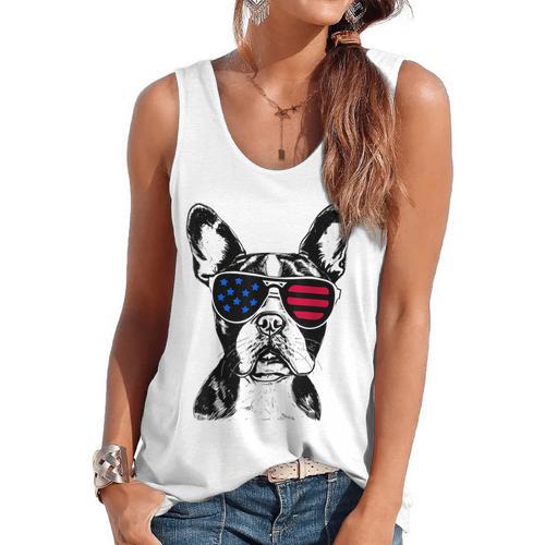 Boston Terrier Dog 4th July America USA Flag Men Women Kids Flowy Tank - Bostonterriersmerch.com UK