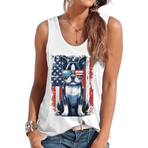 Boston Terrier Dog American USA US Flag Pets Vintage Outfit Flowy Tank - Bostonterriersmerch.com
