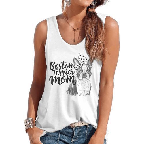 Boston Terrier Dog Bostie Mom Idea For Women Flowy Tank - Bostonterriersmerch.com