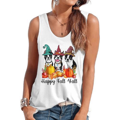 Boston Terrier Dog Lover Fall Ya'Ll Halloween Costume Men Women Flowy Tank - Bostonterriersmerch.com