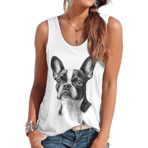 Boston Terrier Dog Motif Pet Illustration Boston Terrier For Men Women Kids Flowy Tank - Bostonterriersmerch.com