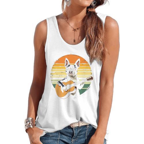Boston Terrier Guitar Retro Flowy Tank - Bostonterriersmerch.com