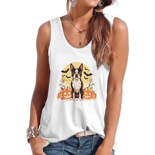 Boston Terrier Halloween Dog Lover Pumpkin Costume Flowy Tank - Bostonterriersmerch.com