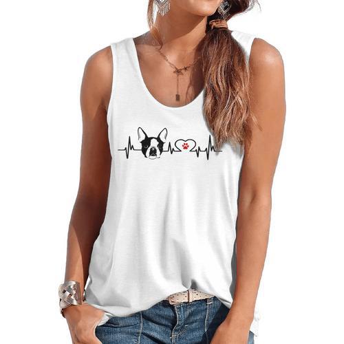 Boston Terrier Heartbeat Heart Line Flowy Tank - Bostonterriersmerch.com