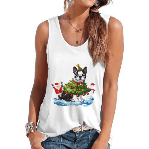 Boston Terrier Merry Christmas Tree Lights Dog X-Mas Dogs Flowy Tank - Bostonterriersmerch.com