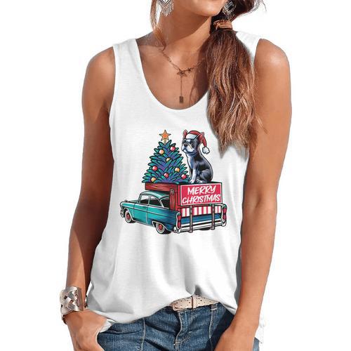 Boston Terrier Merry Christmas Tree Truck Santa Dog X-Mas Flowy Tank - Bostonterriersmerch.com