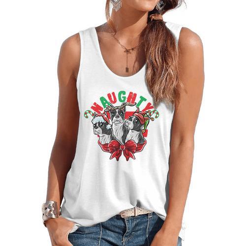 Boston Terrier Santa Claus Elf Reindeer Christmas Dog X-Mas Flowy Tank - Bostonterriersmerch.com