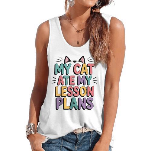 My Cat Ate My Lesson Plans Teacher Cat Humor Flowy Tank - teacherstshirts.com UK