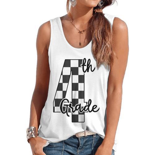 Checkered Fourth Grade Back To School Teachers Students Flowy Tank - teacherstshirts.com