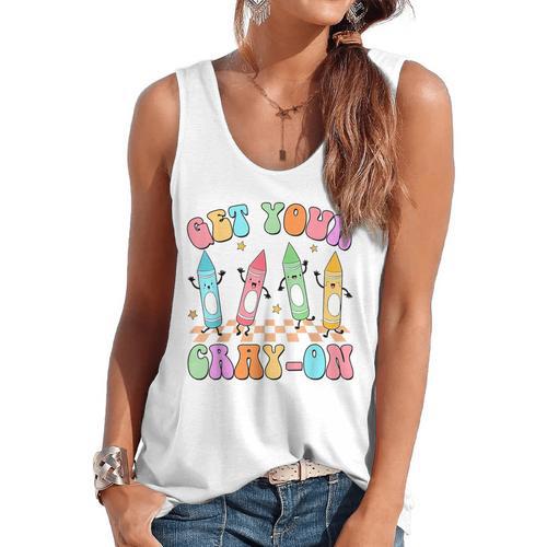 Get Your Cray-On Preschool Teacher Kindergarten Teacher Flowy Tank - teacherstshirts.com AU