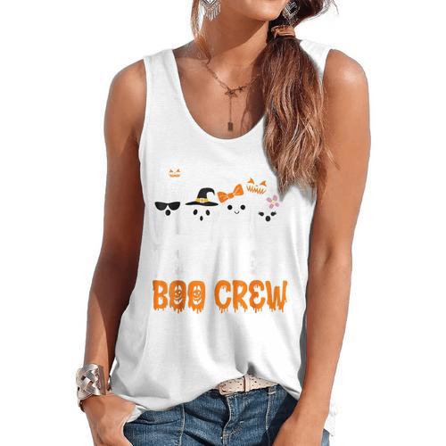 Cute Ghost Team Pre K Boo Crew Halloween Teacher Student Flowy Tank - teacherstshirts.com