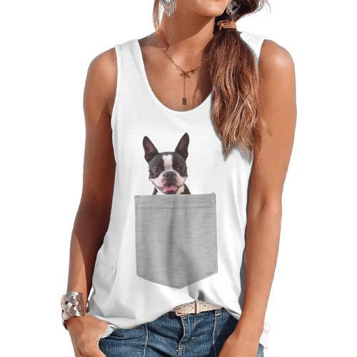 Dog In Your Pocket Boston Terrier For Men Women Girls Kids Flowy Tank - Bostonterriersmerch.com