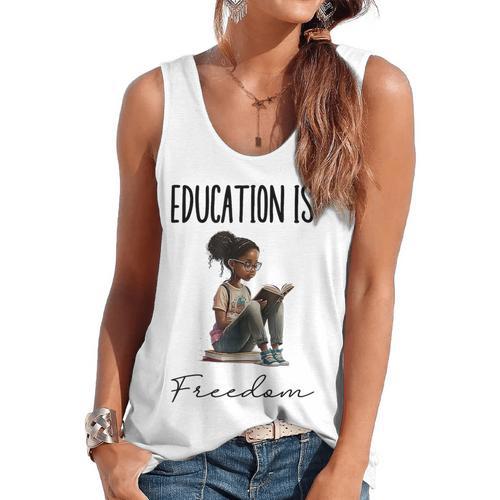 Education Is Freedom Teacher Books Black History Month Flowy Tank - teacherstshirts.com UK
