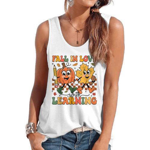 Fall In Love With Learning Thanksgiving Teacher Student Flowy Tank - teacherstshirts.com